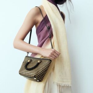 Zara Braided Mini Black and Tan Woven Crossbody Tote Bag. Good condition.